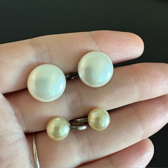 Vintage Sterling Silver Faux Pearl Earrings - Picture 3 of 9